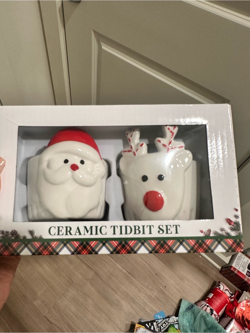 Ceramic Tidbit Set - Santa & Reindeer (White/Red)